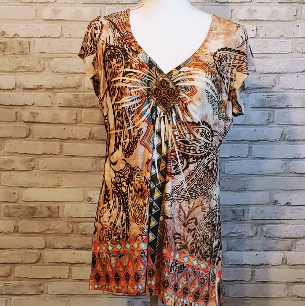 Boho Beaded Short Sleeve Shirt